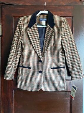 Vintage (NWT) Norton McNaughton Petites Houndstooth Blazer with Velvet Collar